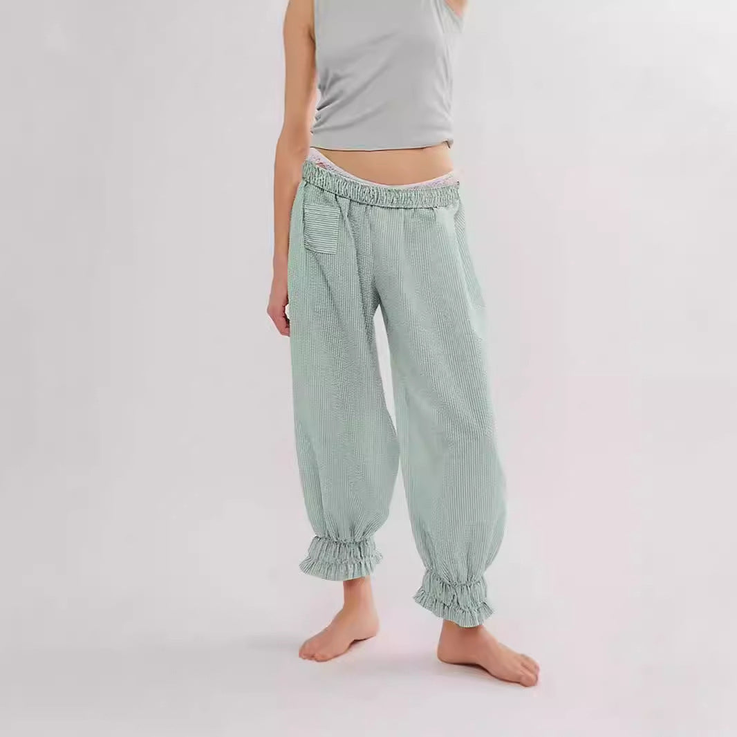 Dame Behagelige Pyjamasbukser med Gummibånd og Ribstruktur Stilla