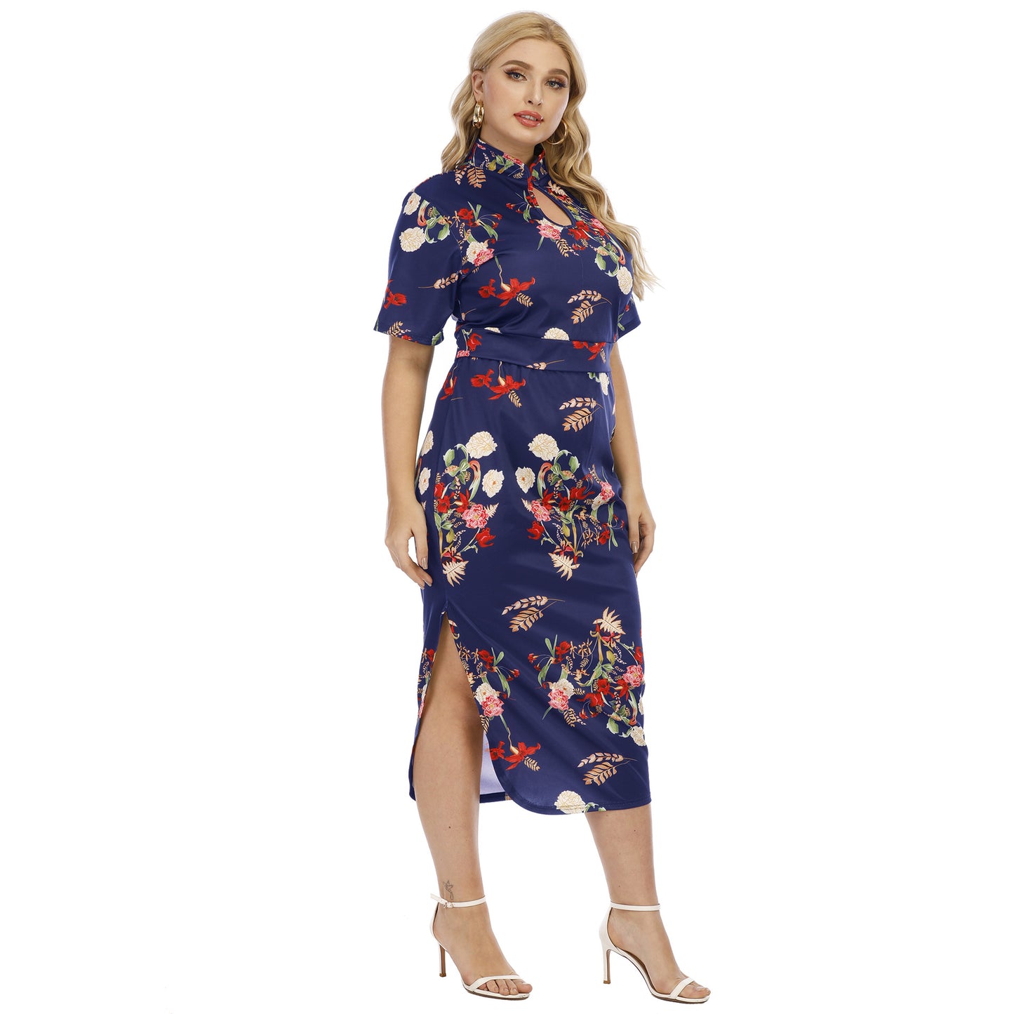 Femme Floral Print Midi Dress Set med nøglerumsdetalje Stilla
