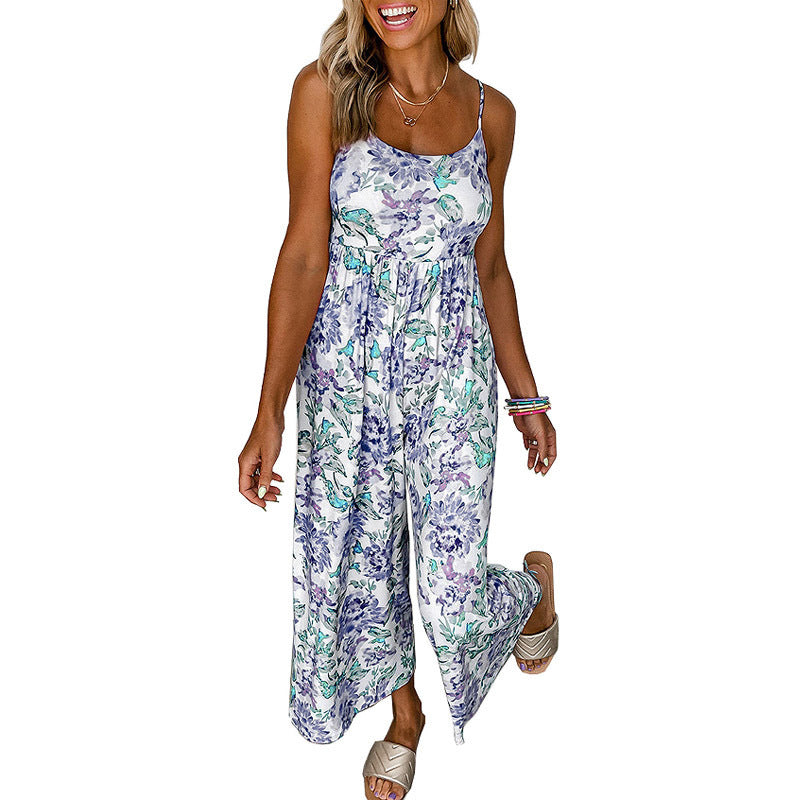 Dame luftig jumpsuit med blomsterprint og smalle stropper Stilla