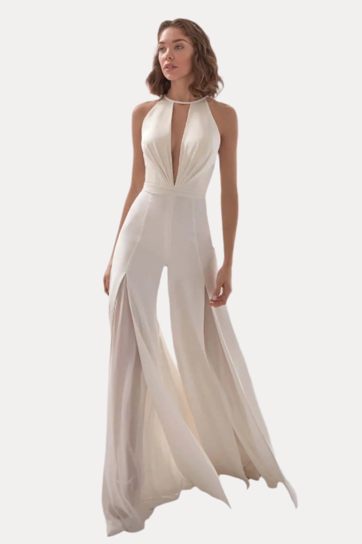 Stilla | Deep V Halter Neck Elegant Jumpsuit