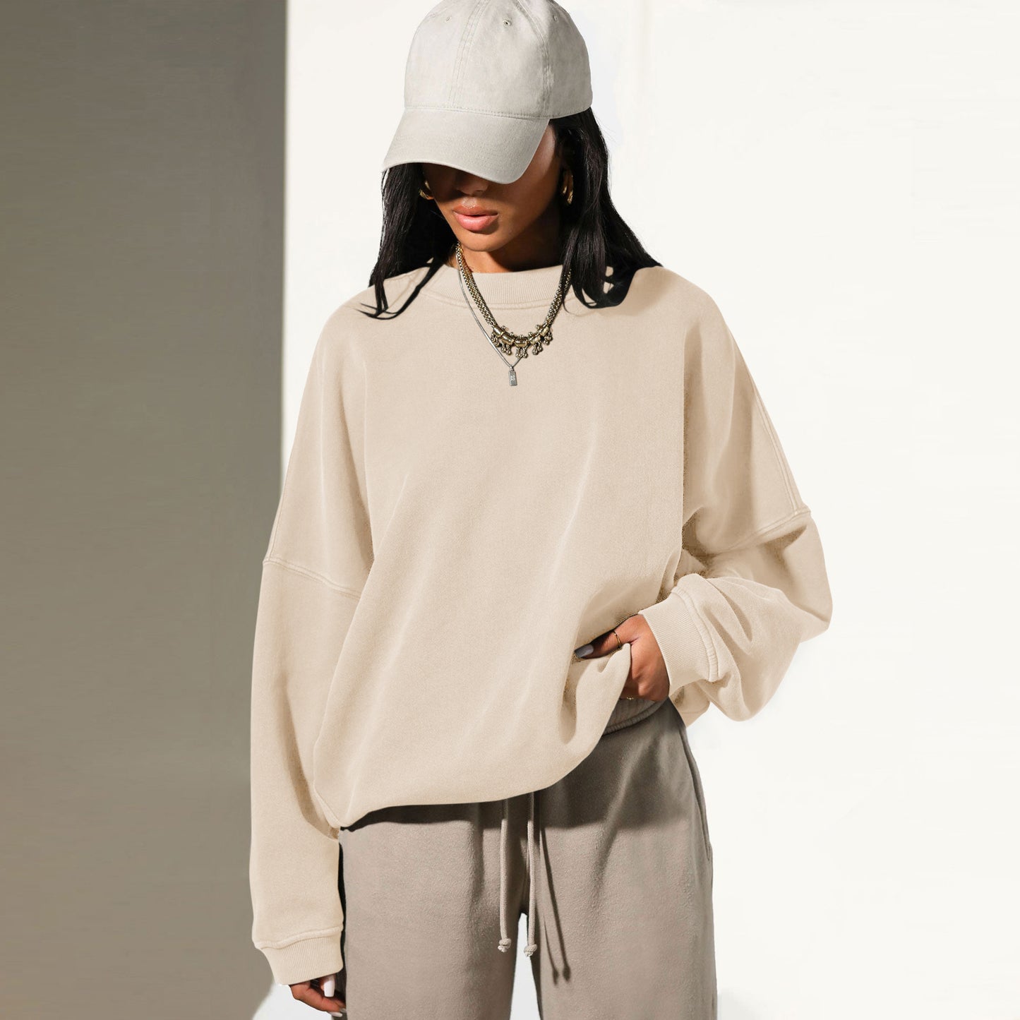 Dame afslappet oversized sweatshirt med høj krave og struktureret design Stilla