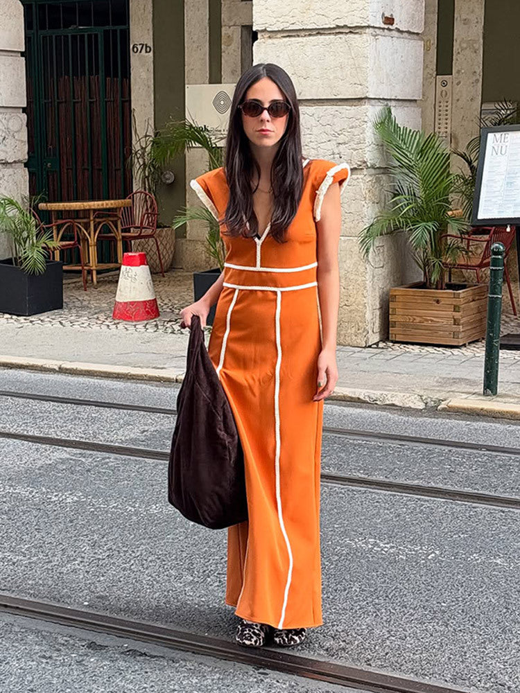 Dame Elegant Cocktailkjole med dyb V-udskæring og dekorativ flæsekant Stilla