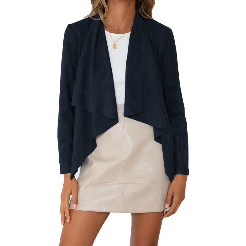 Dame blød suede-cardigan med asymmetrisk snit Stilla