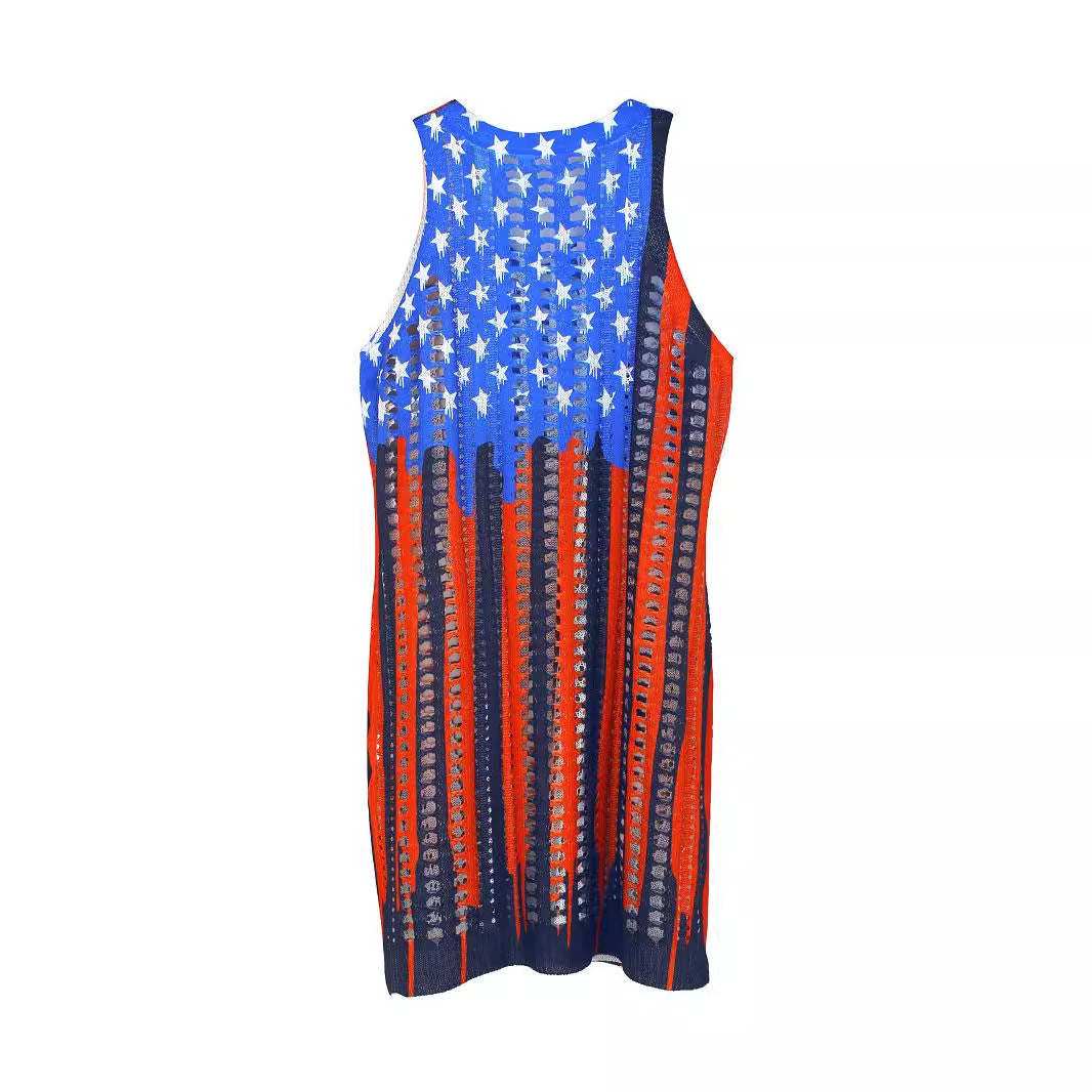 Dame afslappet strandkjole med broderet stjernes mønster Stilla