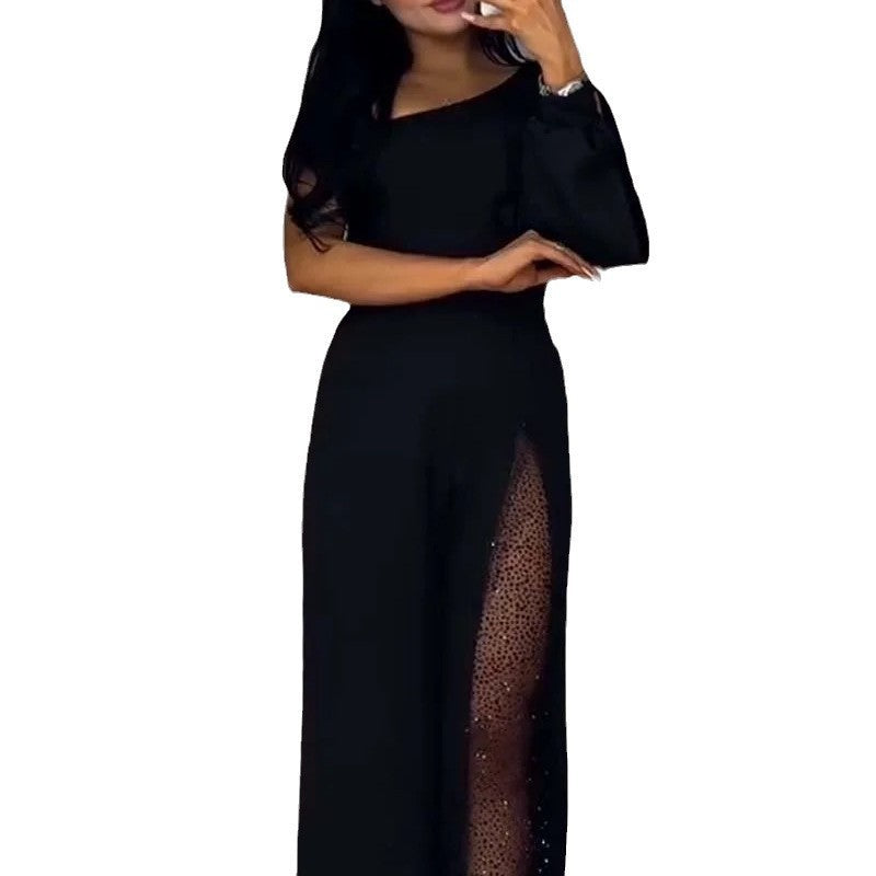 Dame elegant jumpsuit med gennemsigtig side og funkende detaljer Stiila