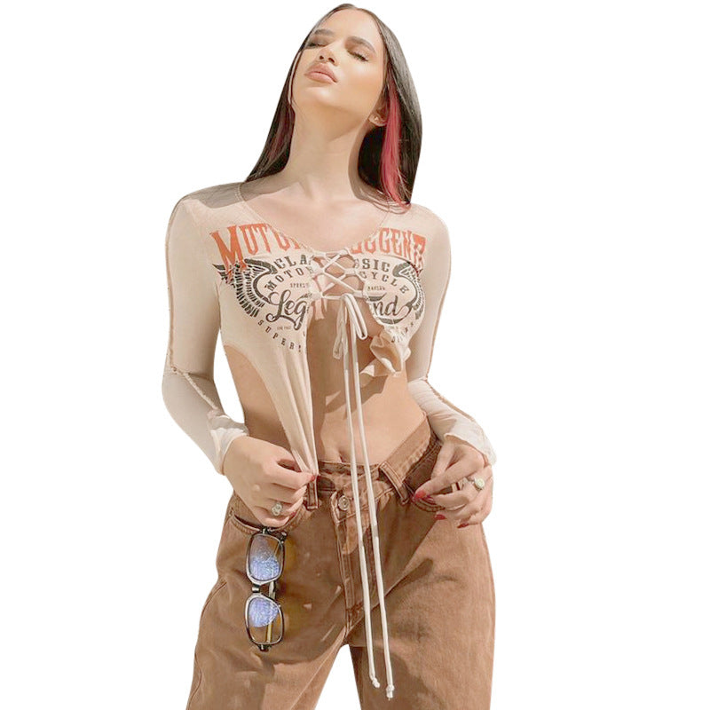 Dame afslappet longsleeve blouse med snøring Stilla