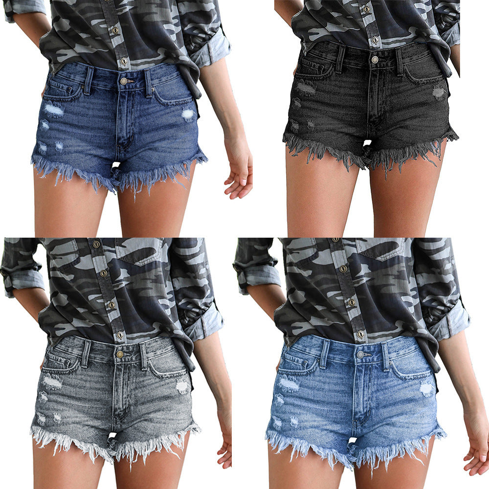 Dame shorts i moderne brugt look med frynset kant og høj talje Stilla