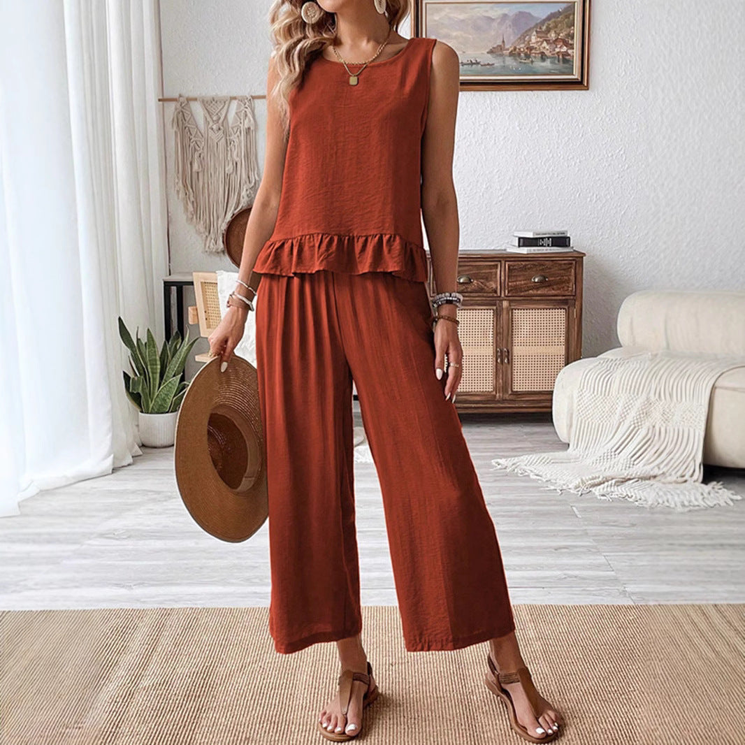 Dame Rüschløs Ærmeløs Jumpsuit Sæt Stilla