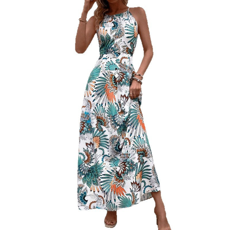 Dame Elegant Halterneck Maxikjole med Livligt Blomsterprint Stilla