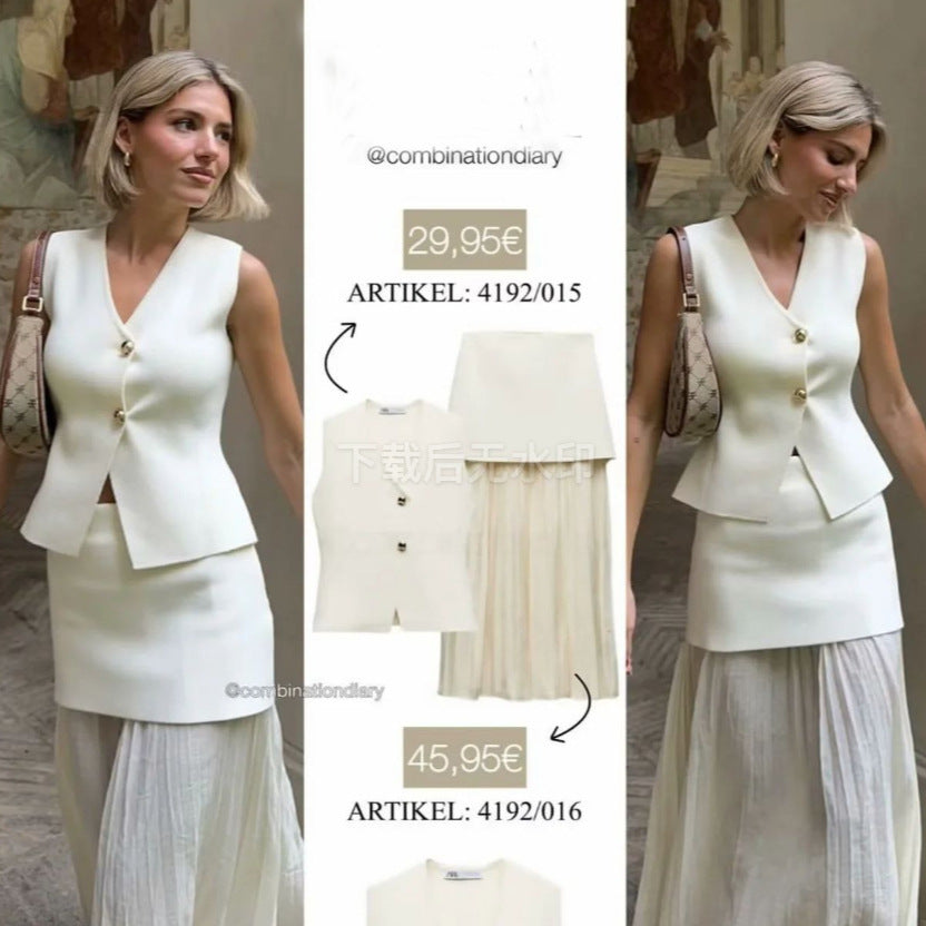 Dame maxiskørt med elegant plisseret design og volumetrisk underkjole Stilla