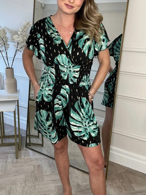 Dame jumpsuit med blomstertryk og elastisk talje Stilla
