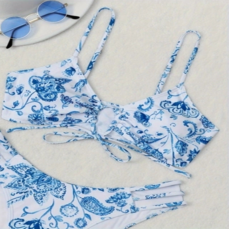 Dame justerbar bundet blomster-bikini-sæt Stilla