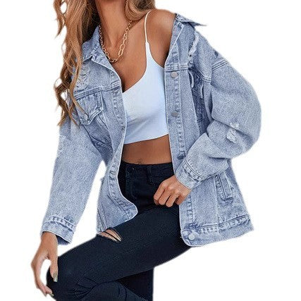 Dame afslappet oversized denimjakke med frynse detaljer og moderne elementer Stilla