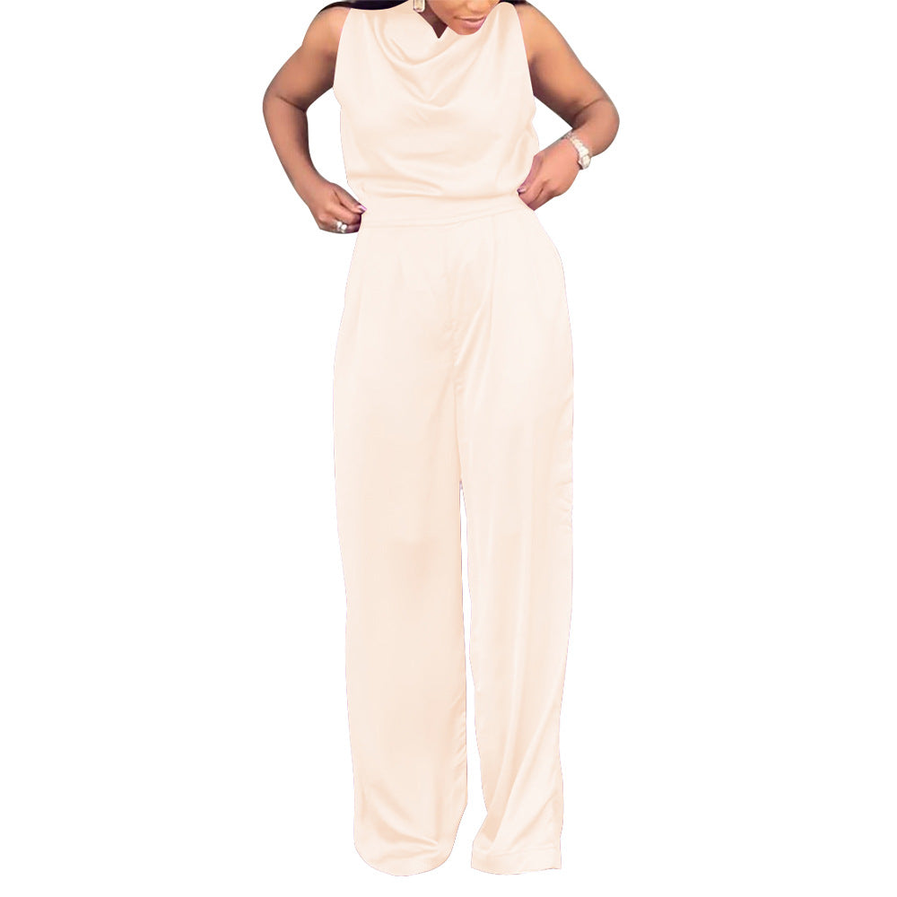 Dame Elegante Satin Jumpsuit med høj kvalitets snit og asymmetrisk design Stilla