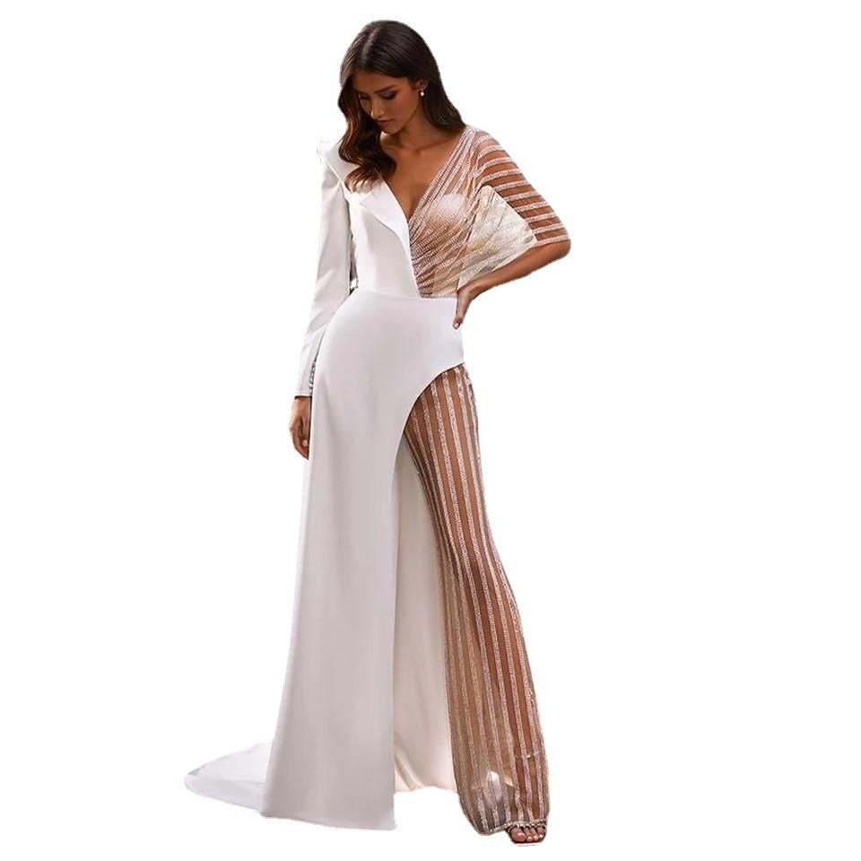 Dame Elegant Jumpsuit med asymmetrisk snit og glitrende accenter Stilla