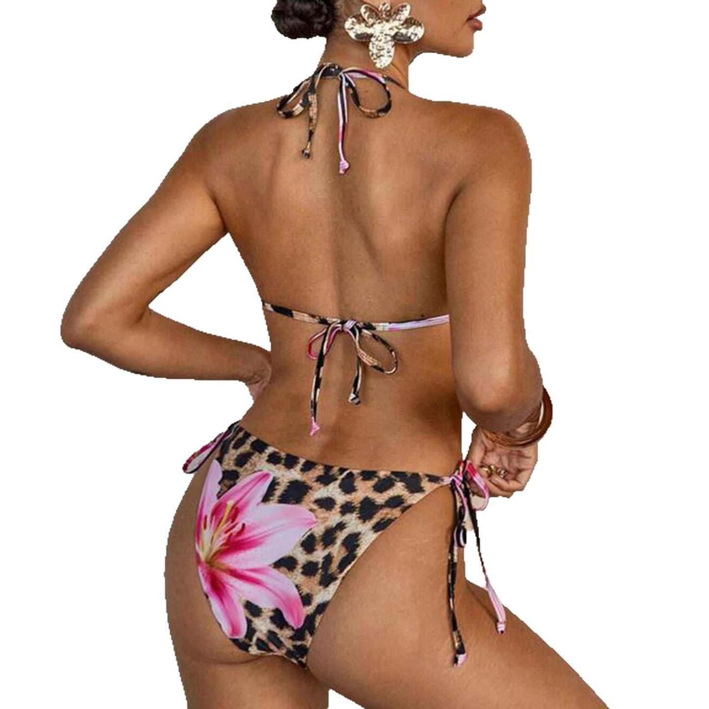 Dame triangel-bikini med blomstertryk og sideløb Stilla