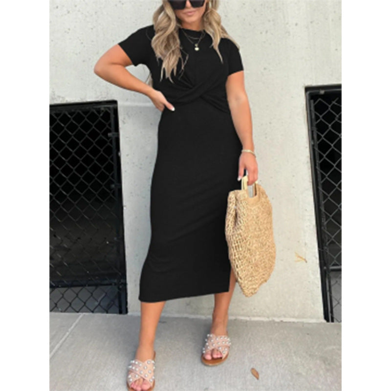 Dame afslappet Maxi-kjole med knude-detalje og kortærmet snit Stilla