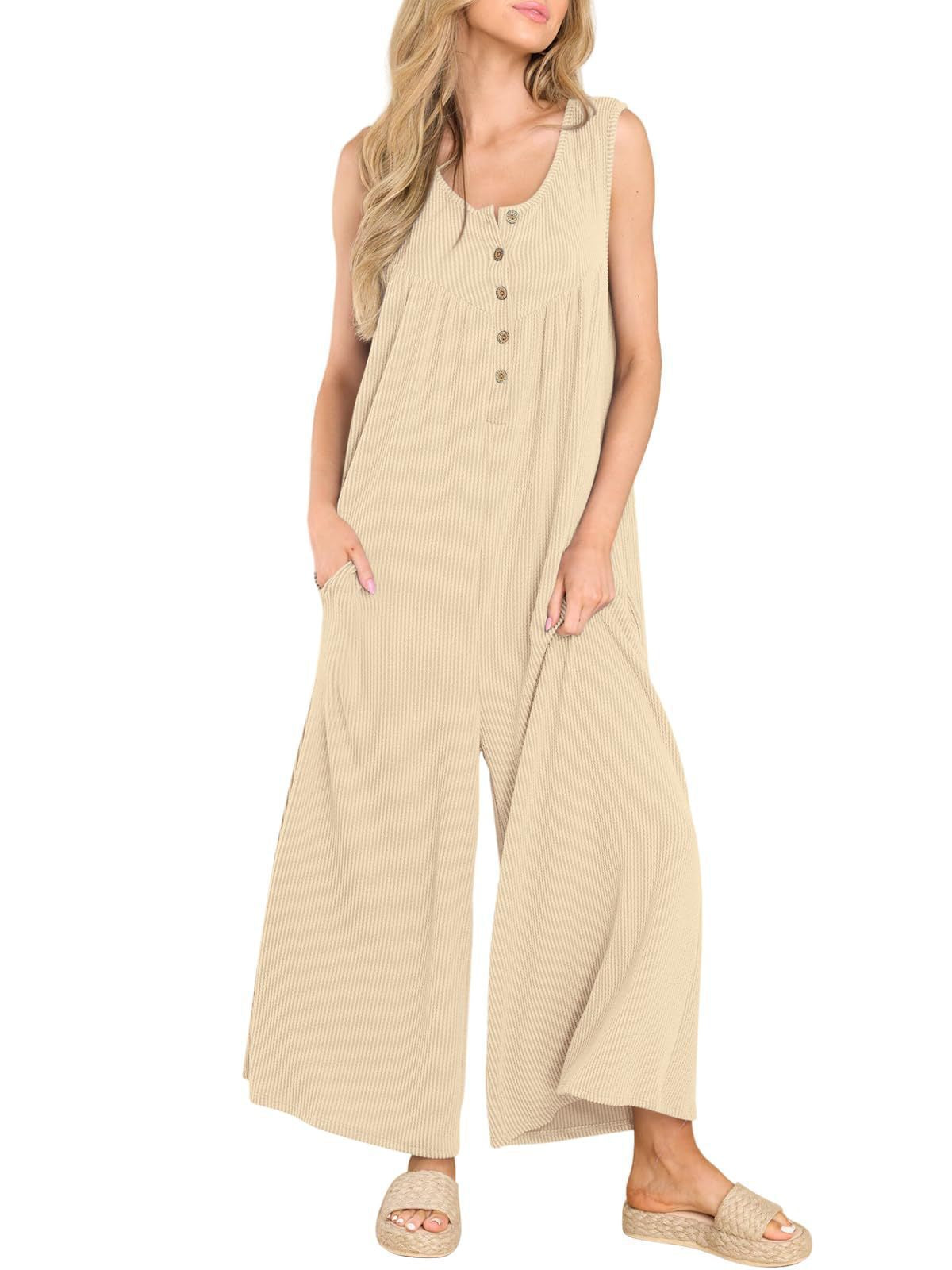Dame Casual Jumpsuit med knaplukning og bredt ben Stilla