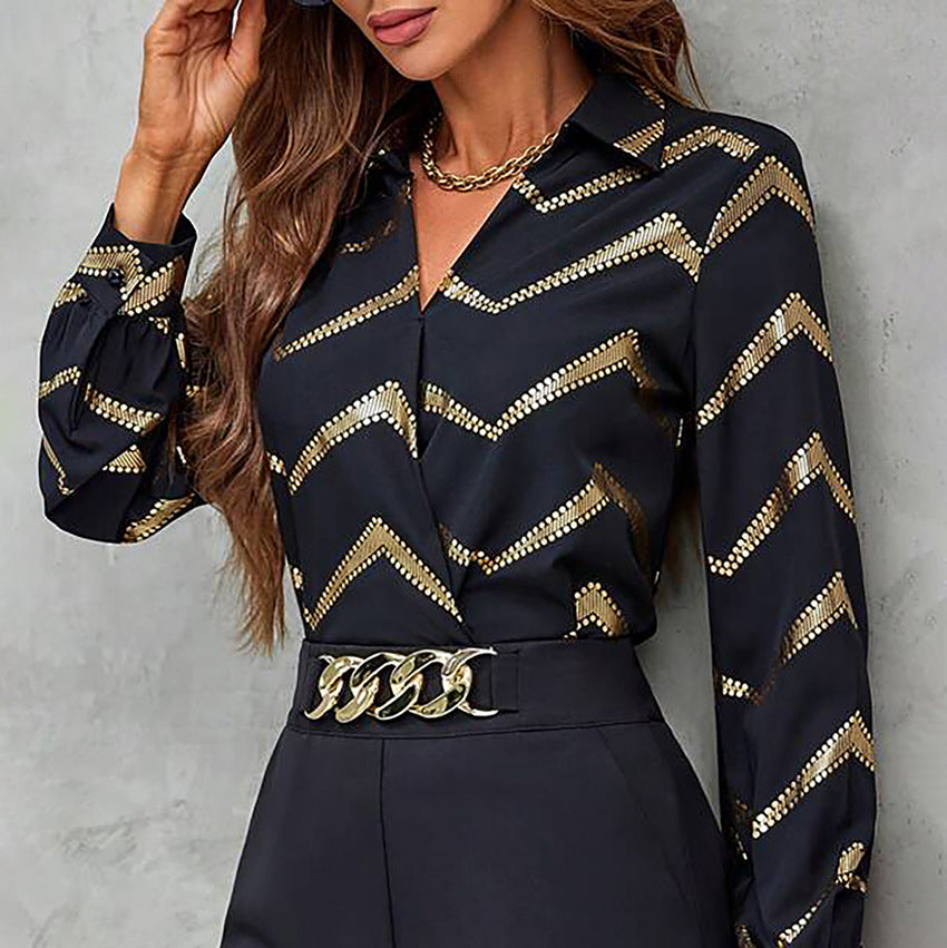Dame Elegant bluse med særligt metallisk mønster og moderne snit Stilla