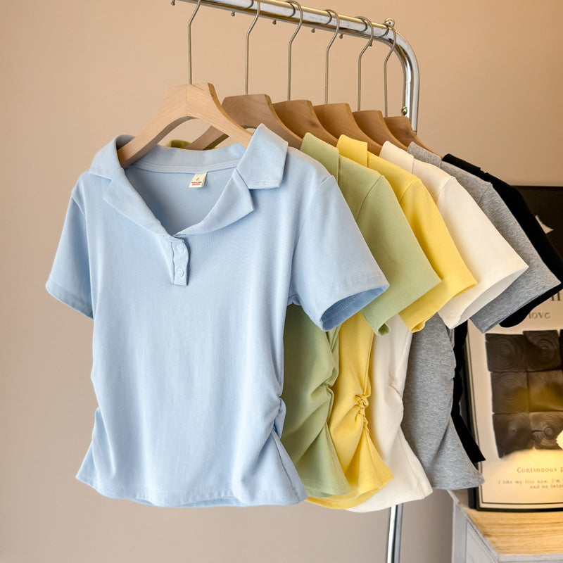 Femme polo t-shirt med korte ærmer og snoretræksdetalje Stilla