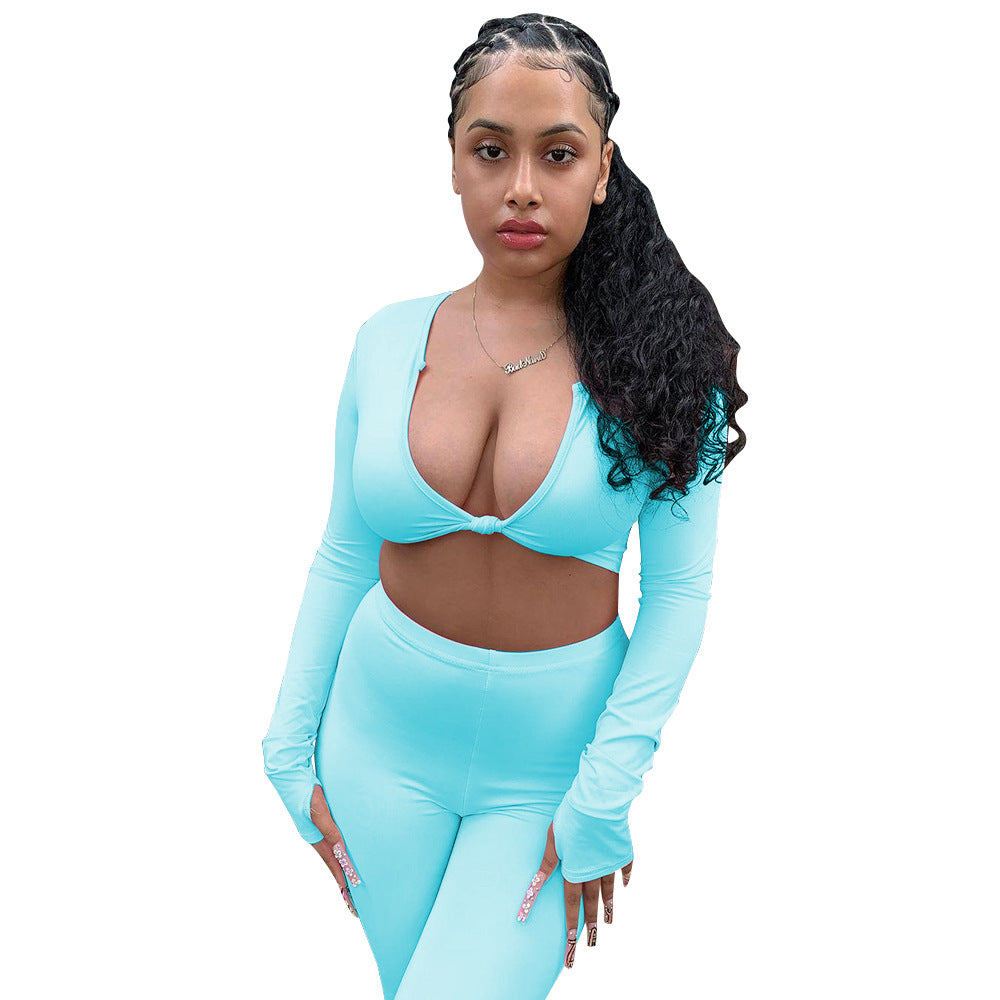 Stilfuldt langærmet crop-top og leggings sæt til damer Stilla