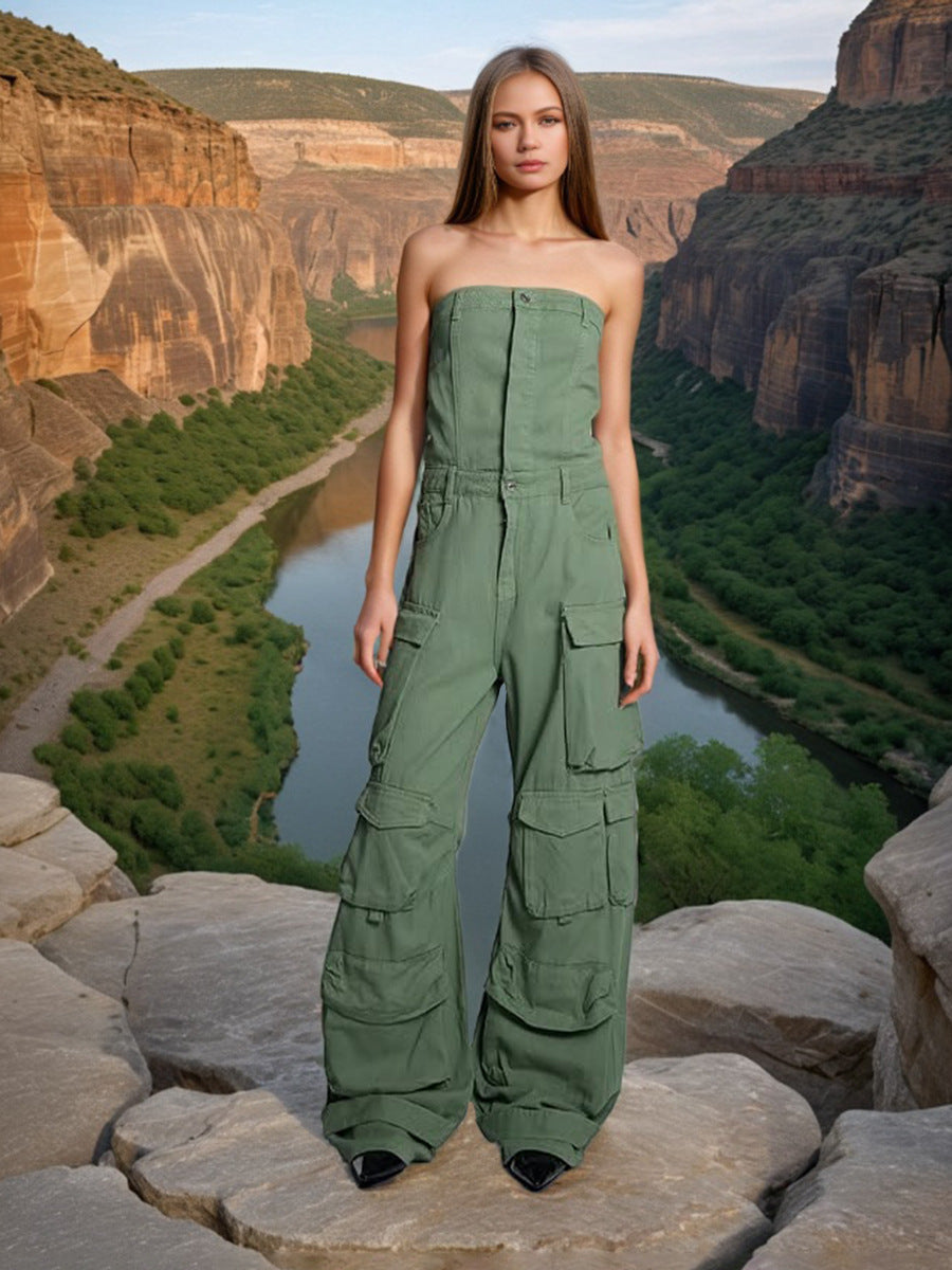 Dame Cargo- jumpsuit med smalt overdel og praktiske lommer Stilla