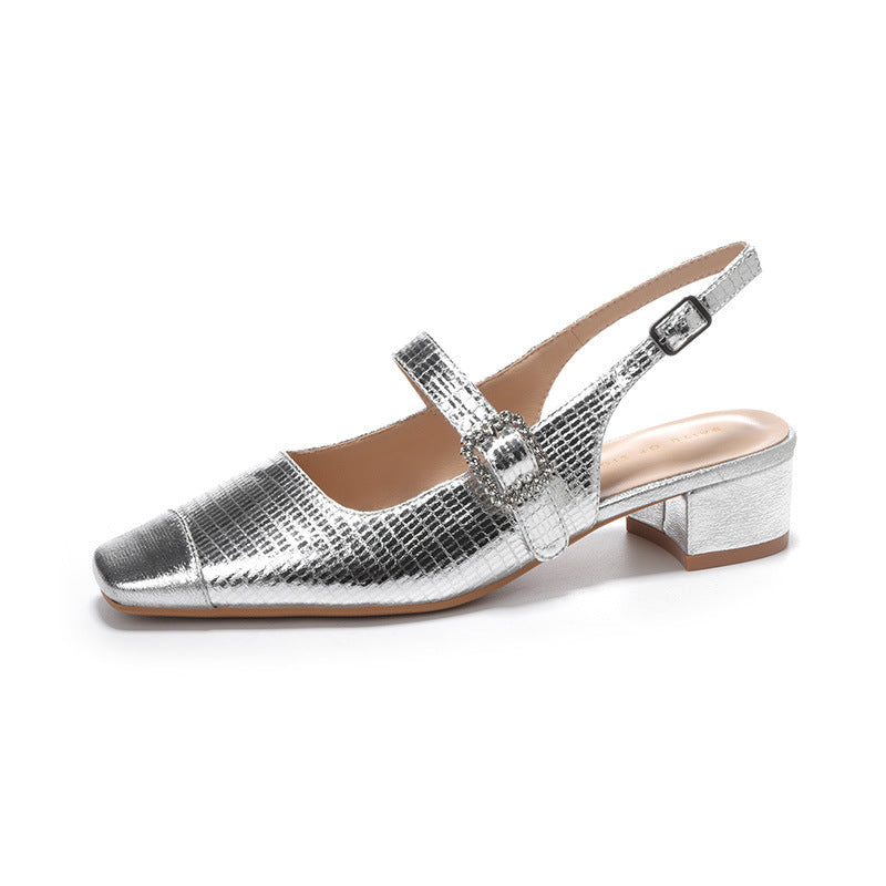 Dame elegante Slingback blokhæle sko med metallic tå Stilla