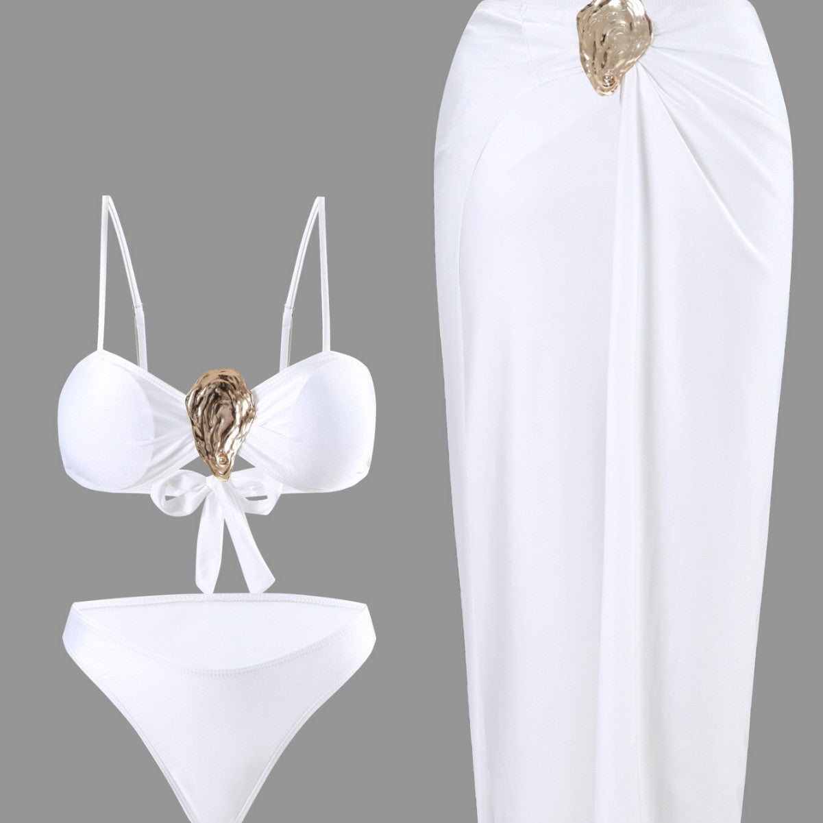 Dame bikini-sæt med elegant omslagsskørt-udseende og glamorøs klips Stilla