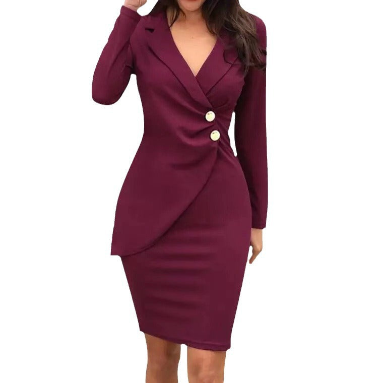 Dame elegant kjole med asymmetrisk snit og moderne knapdetaljer Stilla