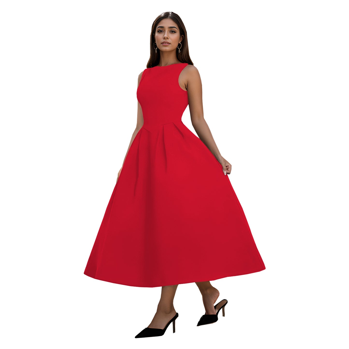 Dame A-linje kjole med elegant snit og skinnende overflade Stilla