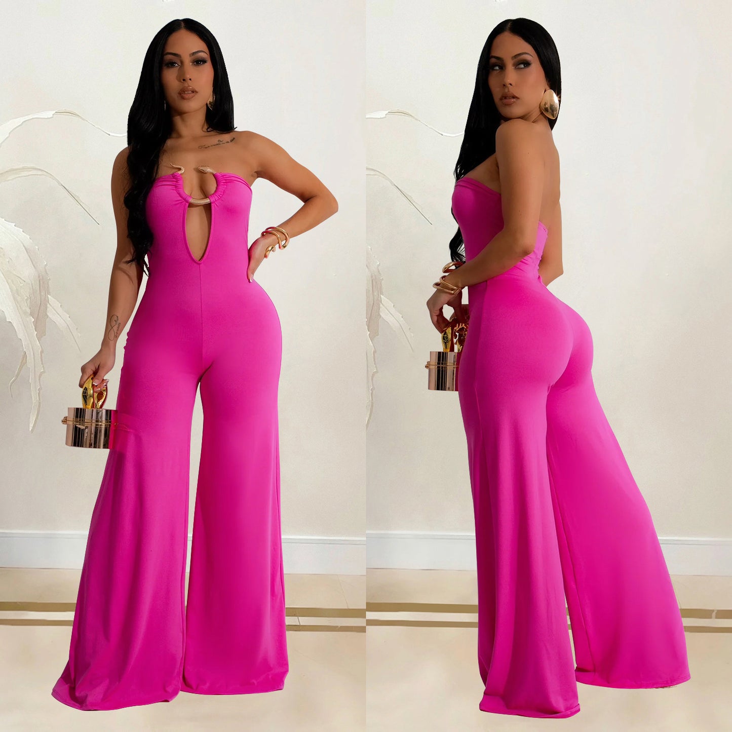 Dame Elegant Jumpsuit med skuldrene fri design og dyb split Stilla