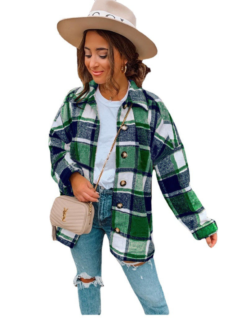 Dame skjorte i ternet look med knaplukning Stilla