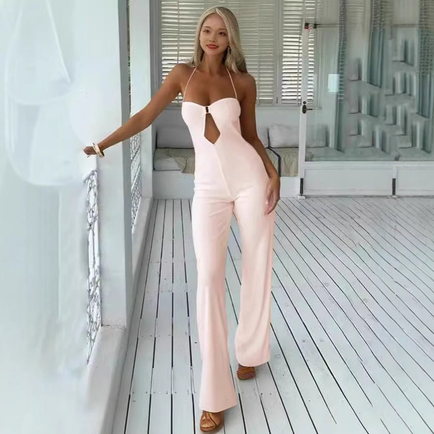 Dame elegant jumpsuit med rynker og unikt nøgleudskæring Stilla