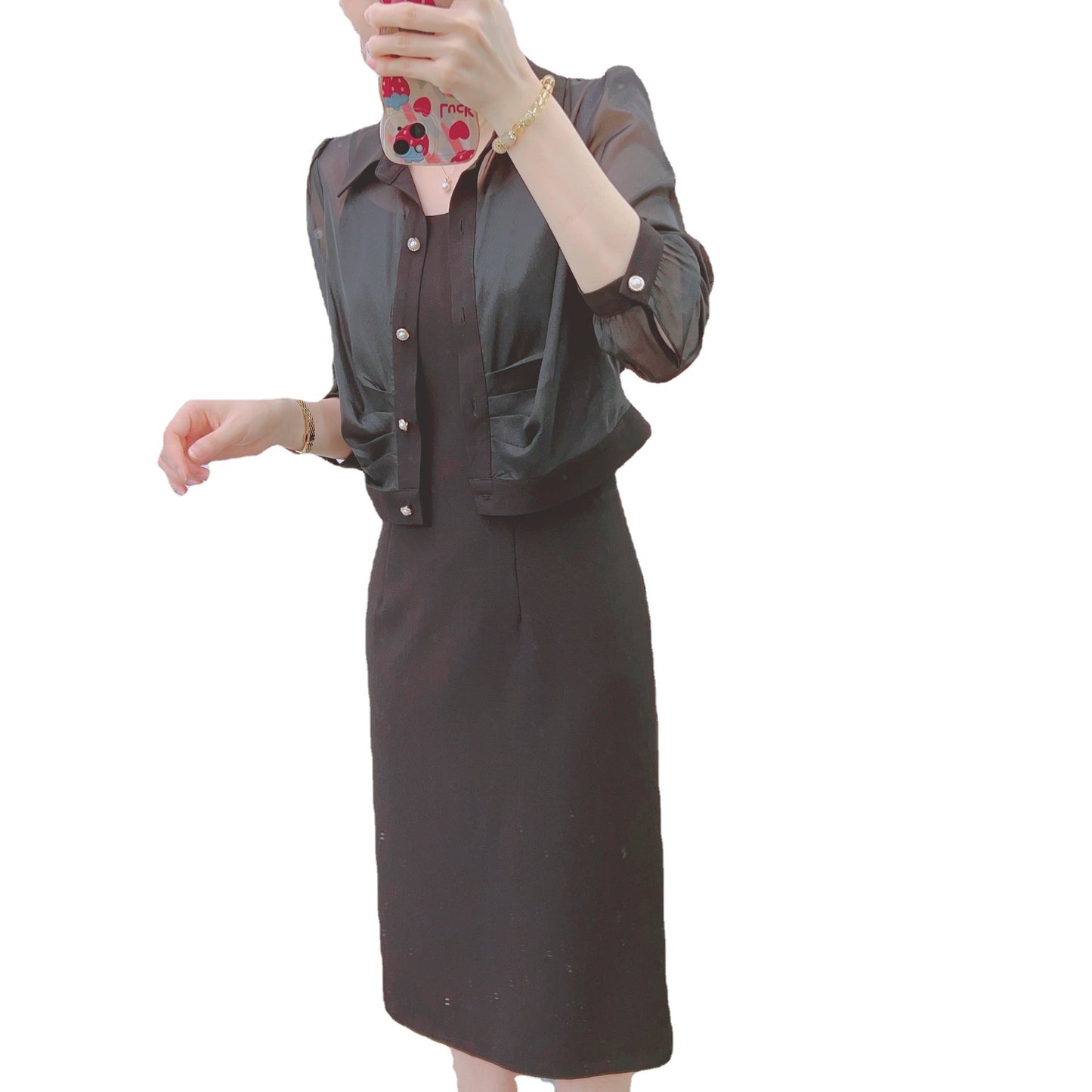 Dame elegant blusejakke med gennemsigtige ærmer og trendy knapdetaljer Stilla