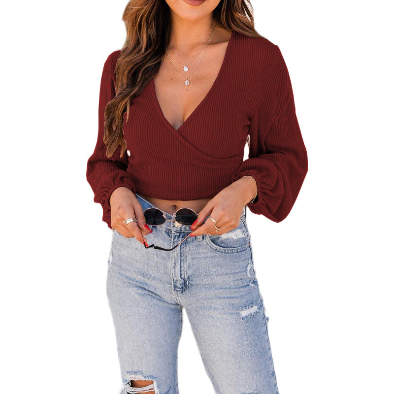 Dame Crop-top med vinklede ærmer og puffærmer Stilla