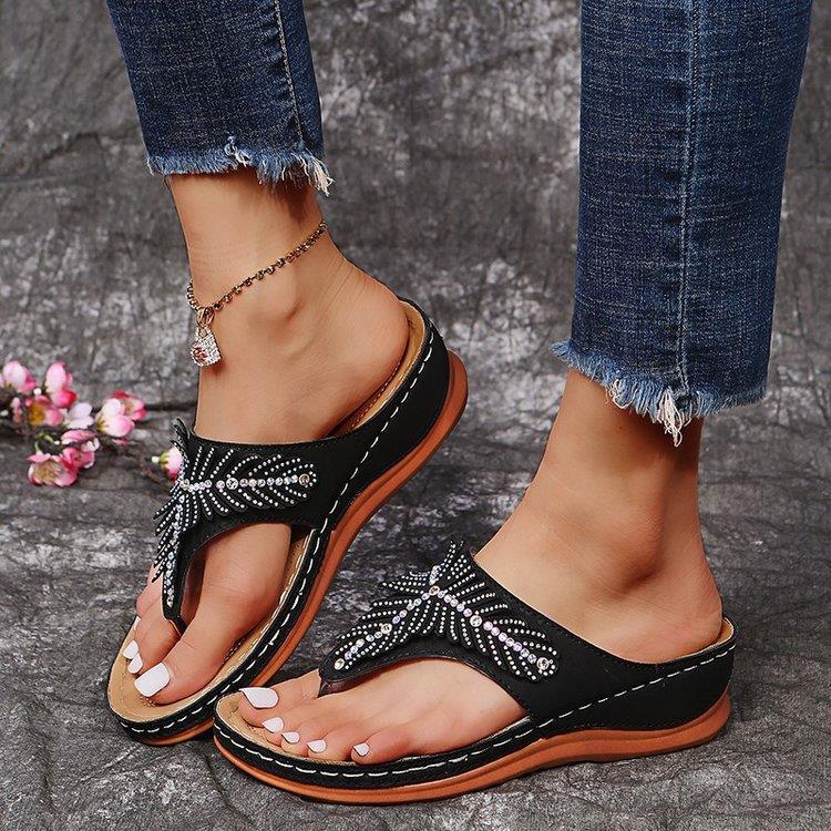 Dame Elegante Tåsplit Sandaler med funklende Smykke detaljer og anatomisk Sål Stilla