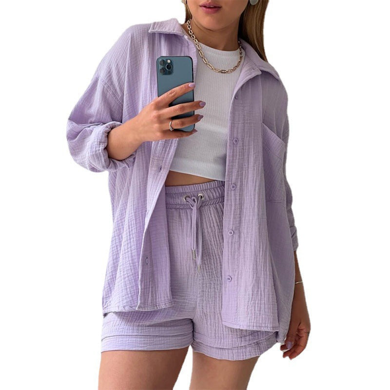 Dame afslappet top og shorts-sæt med knapdetaljer Stilla