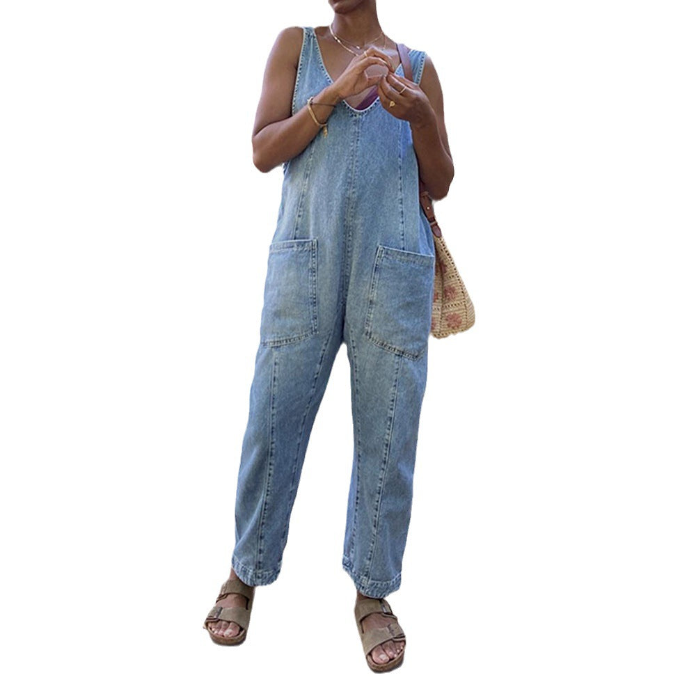 Dame Casual Jumpsuit med dyb V-hals og praktiske lommer Stilla