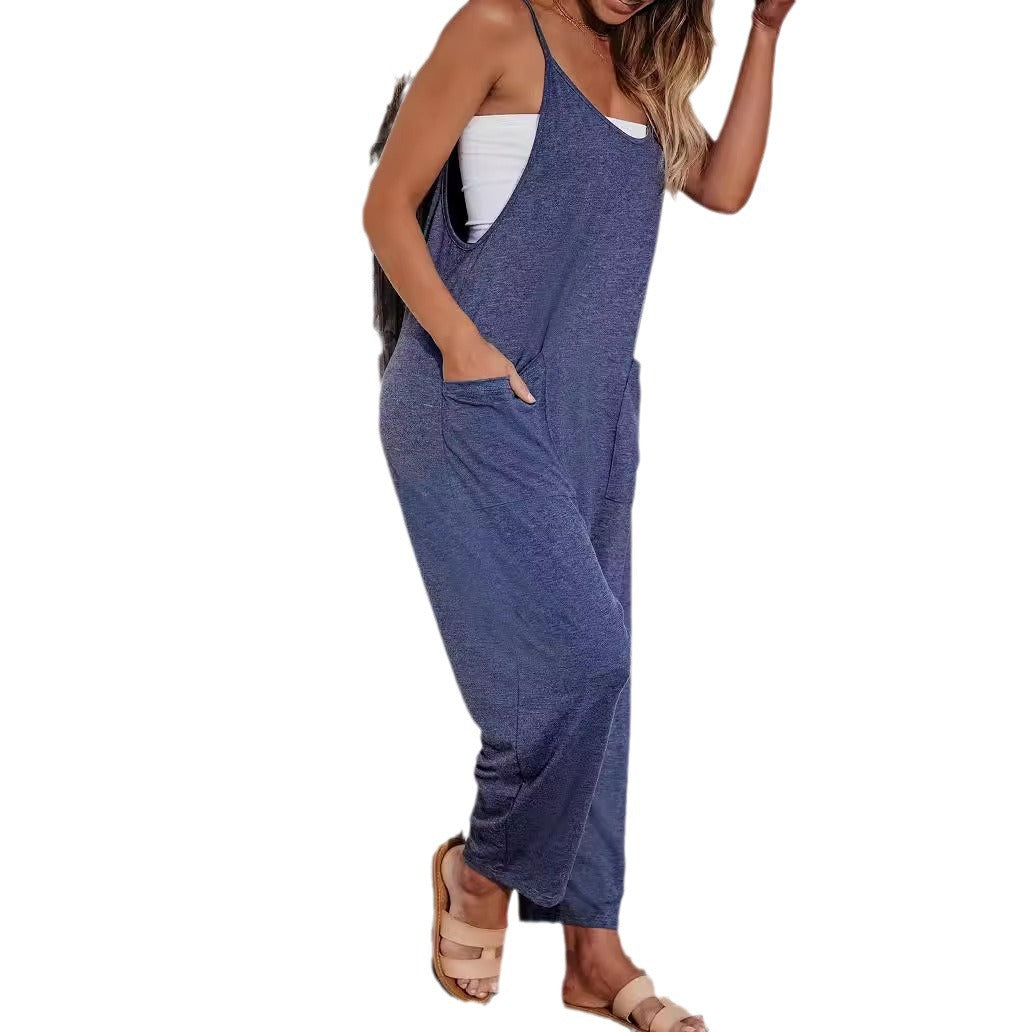 Dame Lækker Ærmeløs Jumpsuit med Lommer Stilla