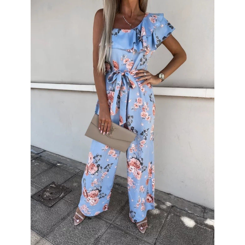 Dame Én-skulder Blomst Rynke jumpsuit Stilla