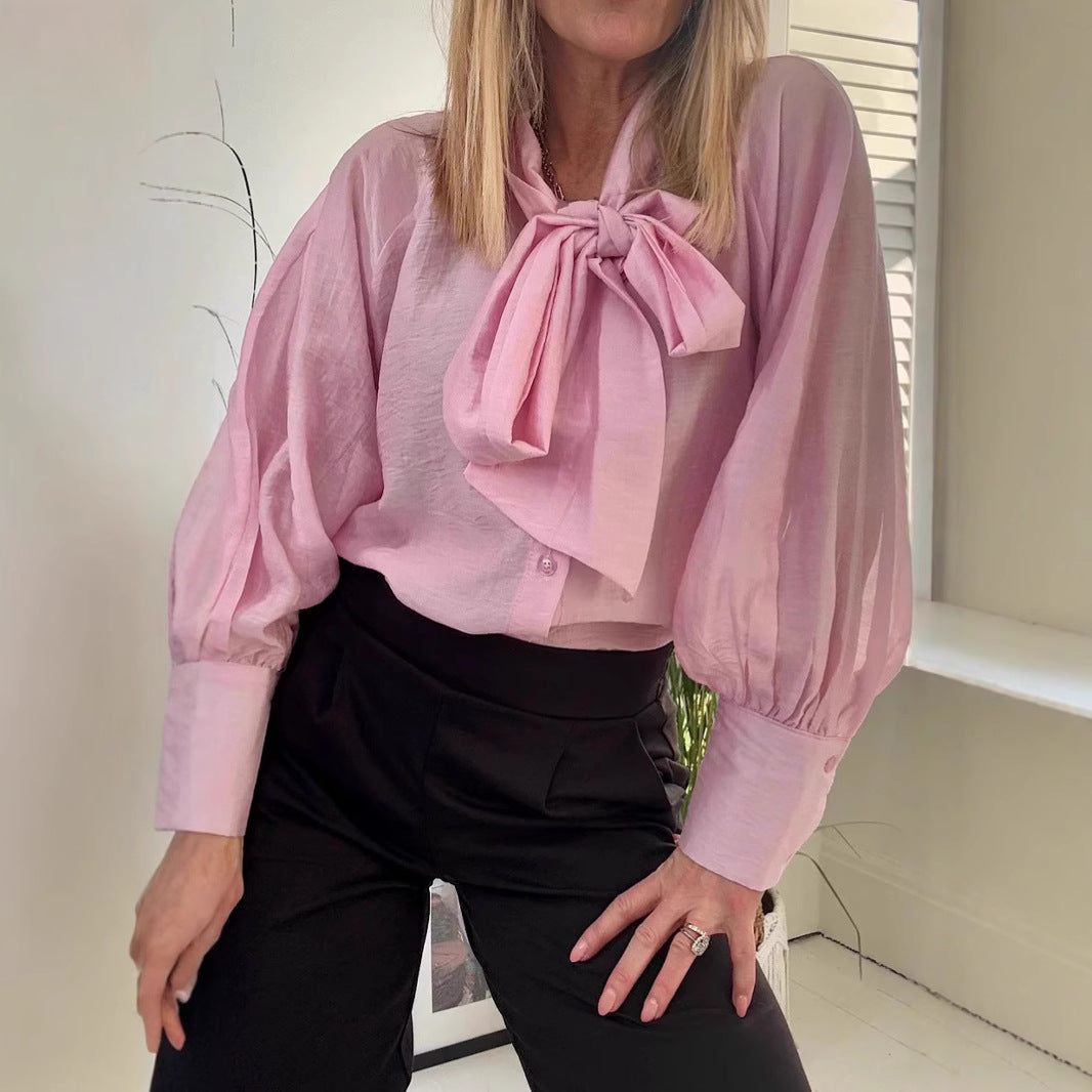 Dame elegant bluse med sløjfe-detalje Stilla