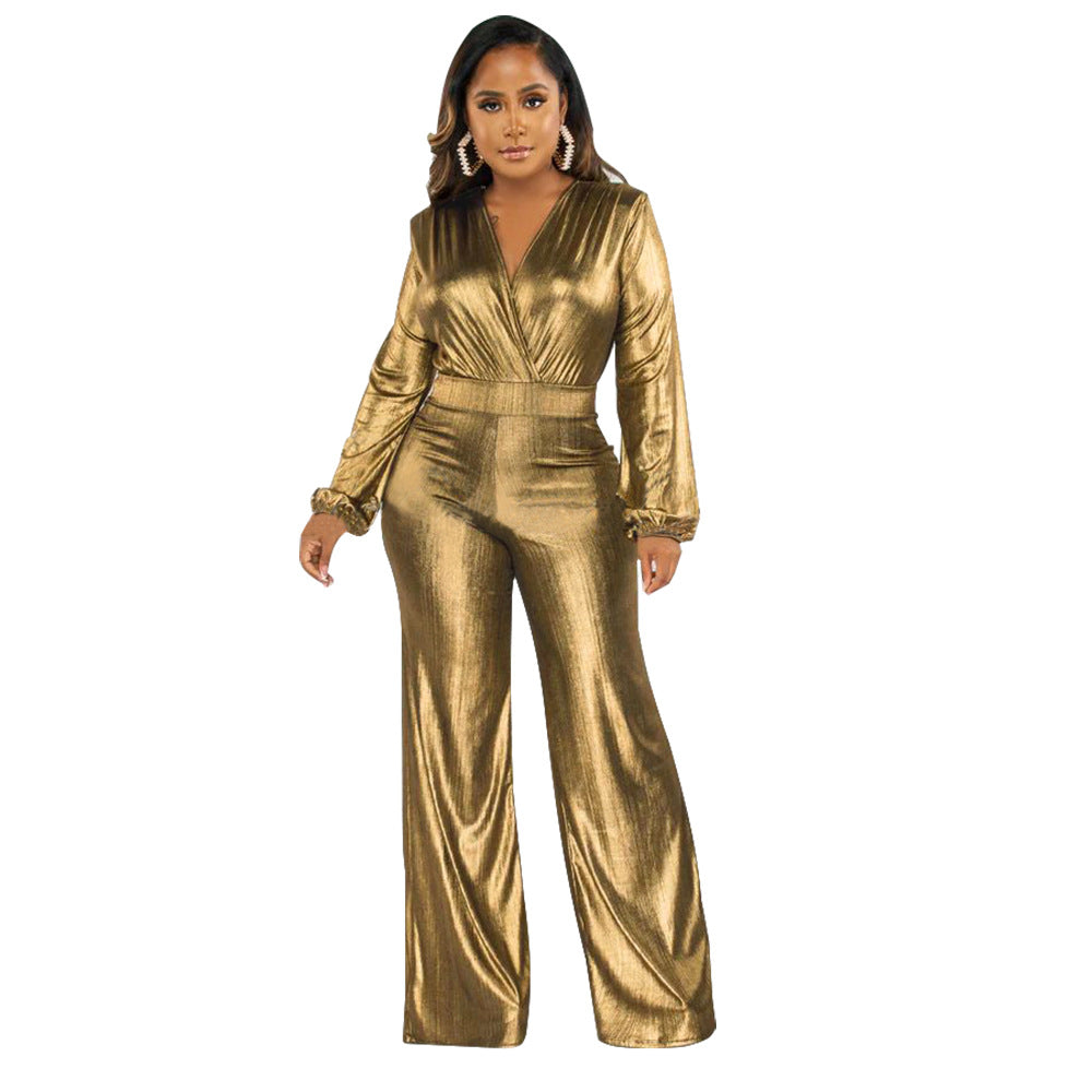 Dame Glamourøs Jumpsuit med glitrende overdel og bredt ben Stilla