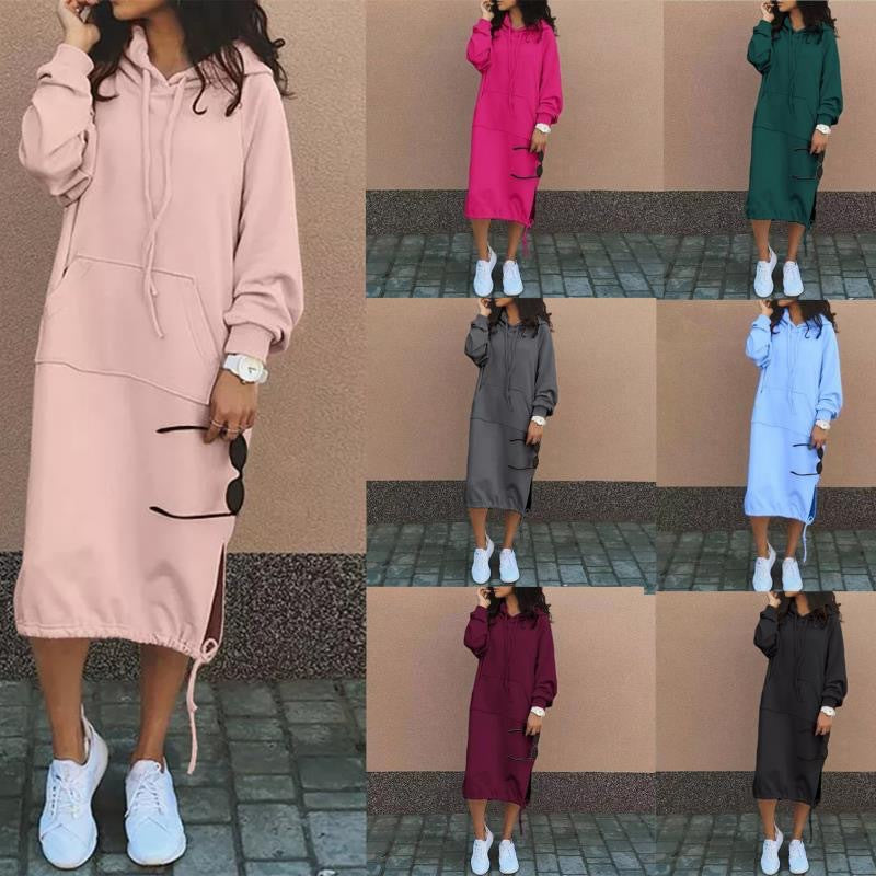 Dame Casual Hoodie Kjole med justerbar snøre-bund Stilla