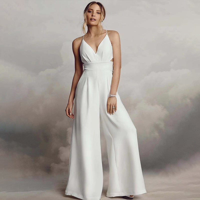 Dame Elegant Jumpsuit med dyb V-udskæring og side Cut-Outs Stilla