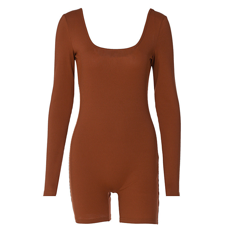 Dame figurtilpasset langærmet jumpsuit i ribmateriale Stilla