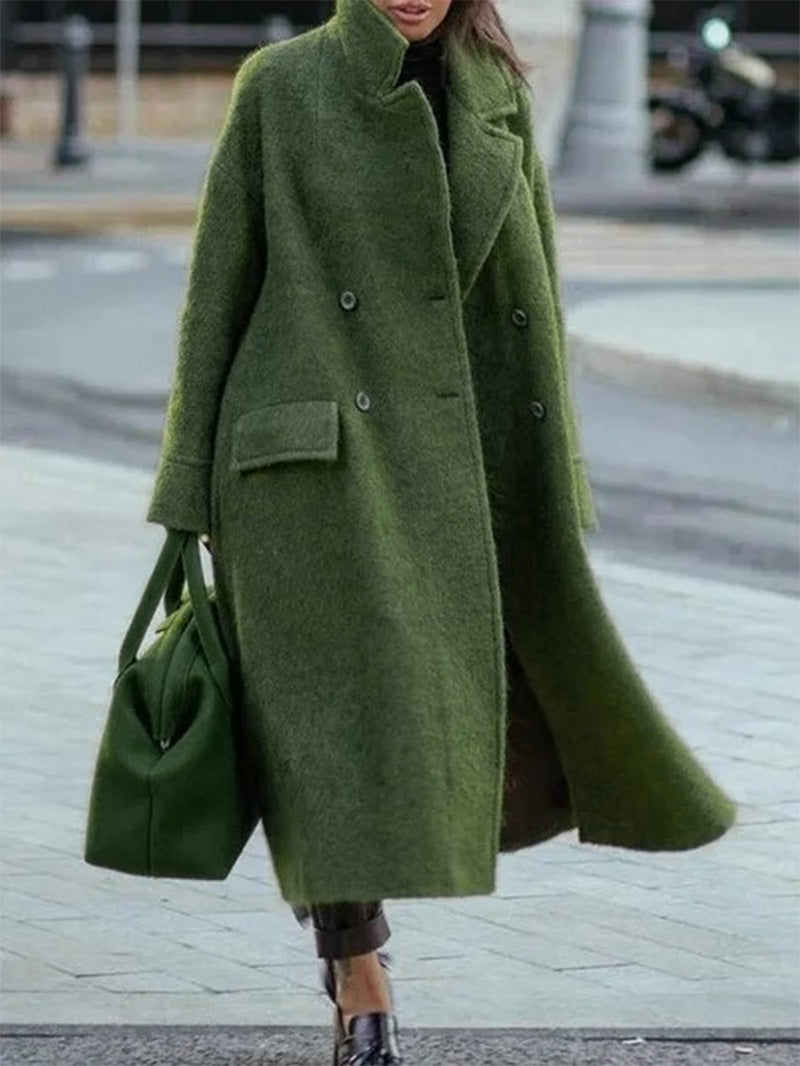 Dame Oversized Uldfrakke med dobbelt knaplukning og høj krave Stilla