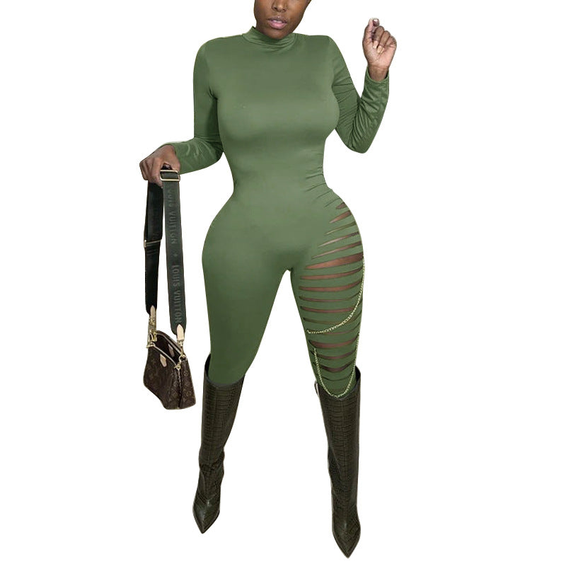 Dame figurformende jumpsuit med trendy cut-out detaljer og højhalset krave Stilla