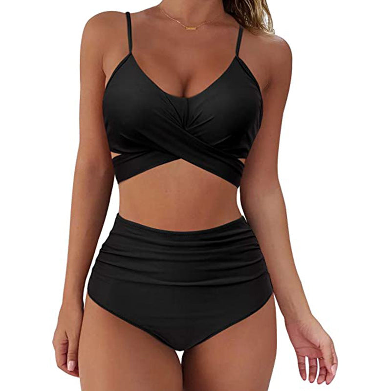 Dame Højtaljet Bikini-Sæt med Indviklet Design og Justerbare Stropper Stilla
