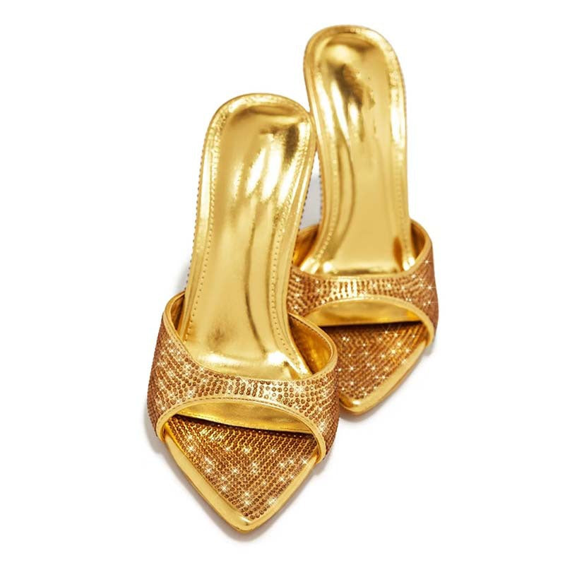 Femme Stiletto Mules med strassdekorationer Stilla