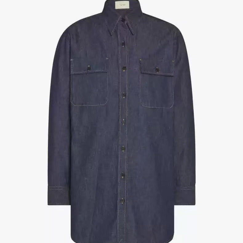 Dame afslappet denim skjortejakke med to brystlommer og moderne snit Stilla